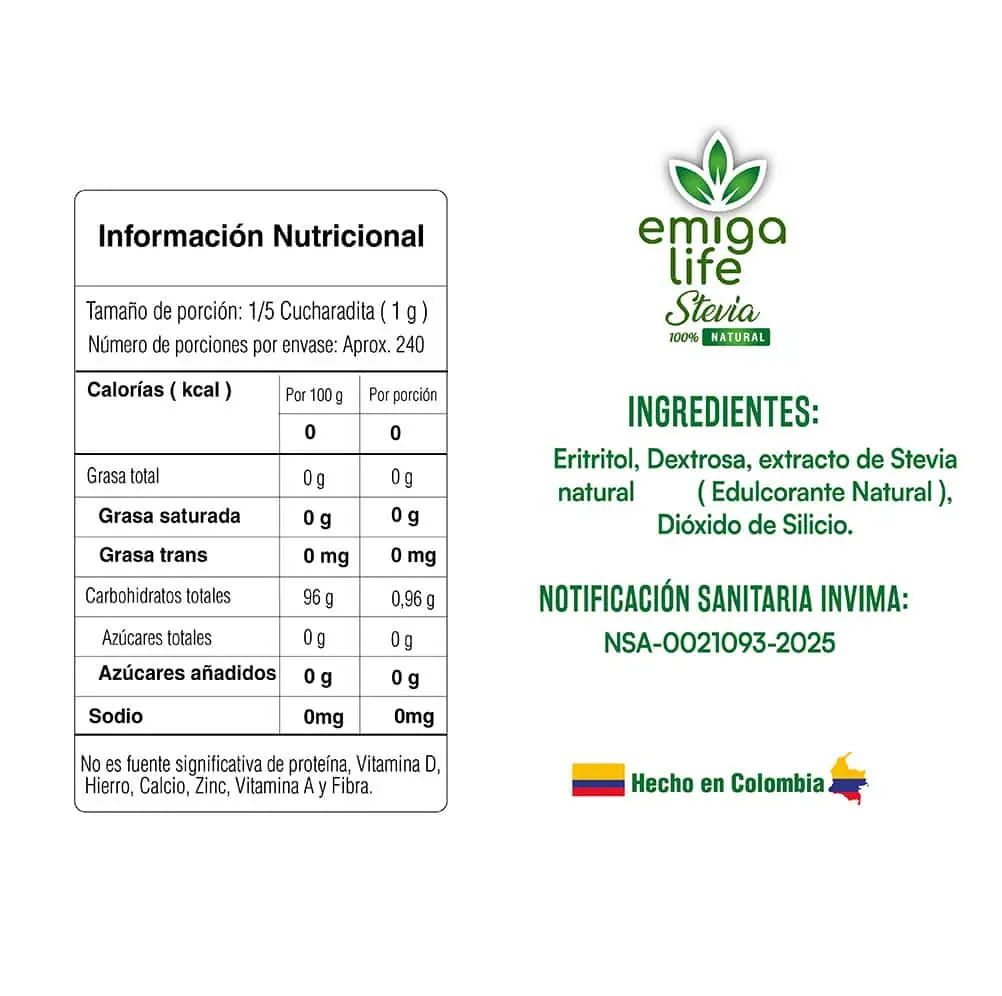 Stevia en polvo Sabor Natural x 240g Emigalife 4 Stevia en polvo Sabor Natural x 240g Emigalife - Imagen 4