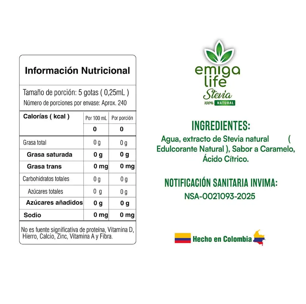 Stevia Líquida Sabor Natural a Caramelo Caja X 12 Und X 60 ml Emigalife 4 Stevia Líquida Sabor Natural a Caramelo Caja X 12 Und X 60 ml Emigalife - Imagen 4