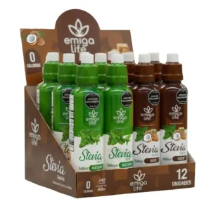 Stevia Líquida Sabor Natural y Coco Caja X 12 Und X 60 ml Emigalife